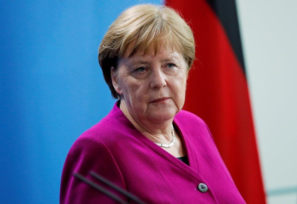German Chancellor Angela Merkel looks on as she attends a news conference at the Chancellery in Berlin, Germany, May 16, 2019. REUTERS/Fabrizio Bensch