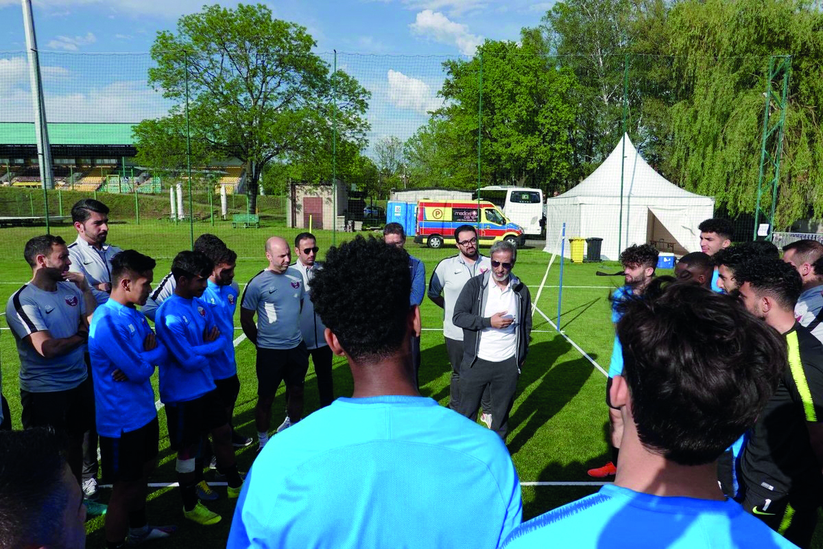 QFA President, Sheikh Hamad bin Khalifa bin Ahmed Al Thani meeting Qatar U-20 players during a training session in the build up to FIFA U-20 World Cup.  