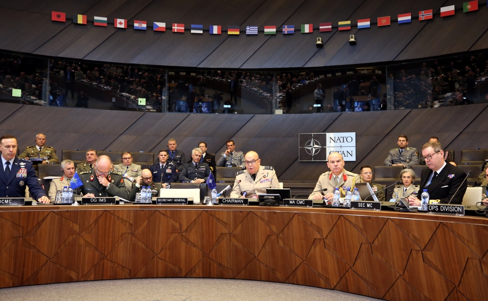 Chairman of the NATO Military Committee, Air Marshal Stuart Peach (C) attends the 181st Military Committee in Chiefs of Defence Session in Brussels, Belgium on May 22, 2019. ( Dursun Aydemir - Anadolu 