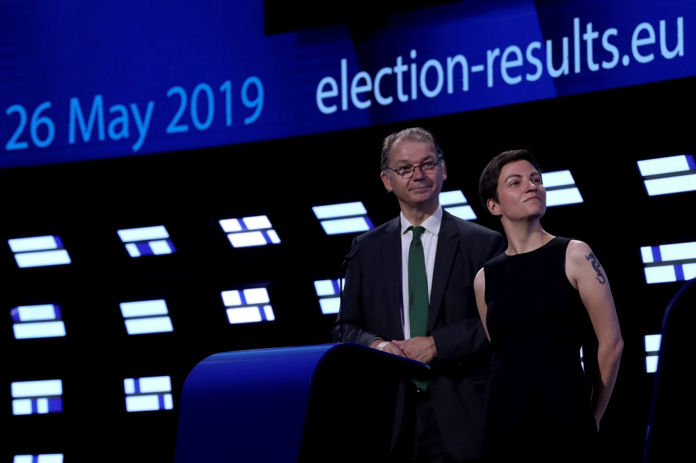 Greens/EFA co-president Philippe Lamberts and co-president Ska Keller attend the election night for European elections at the European Parliament, in Brussels, Belgium, May 26, 2019. REUTERS/Yves Herman