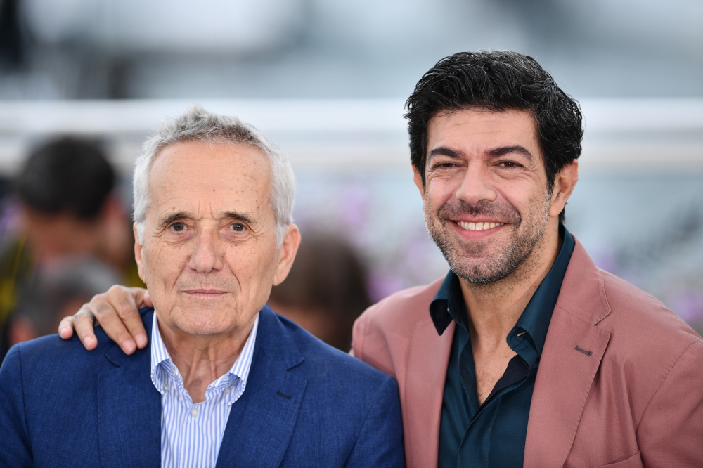 Italian director Marco Bellocchio (L) and Italian actor Pierfrancesco Favino (R) pose during the photocall for the film 'Il traditore' (The Traitor) at the 72nd annual Cannes Film Festival in Cannes, France on May 24, 2019. (Mustafa Yalç?n/Anadolu Agency)