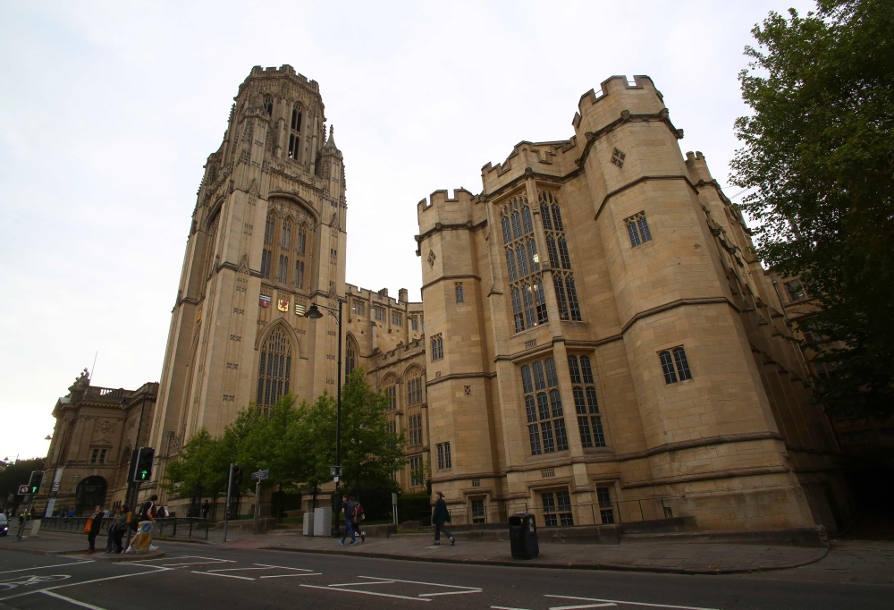 The Wills Memorial Building, part of the University of Bristol, is pictured in Bristol, south west England on May 16, 2019.  AFP / Geoff Caddick

