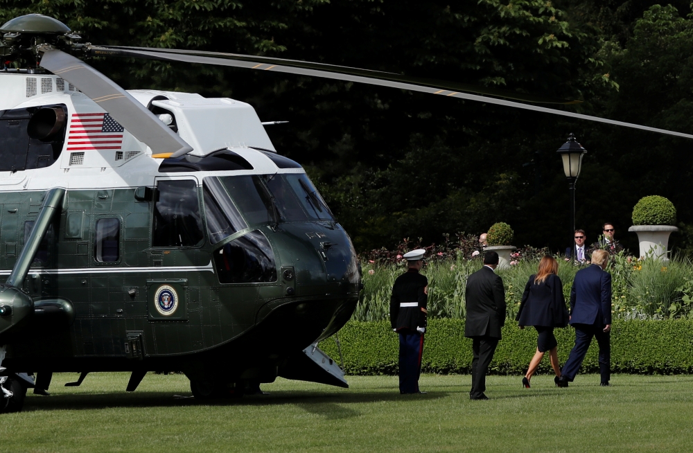 US President Donald Trump and First Lady Melania Trump arrive to the Winfield House during their state visit to Britain, Britain, June 3, 2019. REUTERS/Carlos Barria