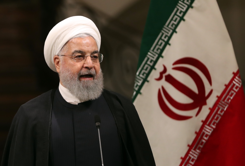 Iranian President Hassan Rouhani gives a joint press conference with the Japanese Prime Minister at the Saadabad Palace in the capital Tehran on June 12, 2019.   AFP / afp / stringer