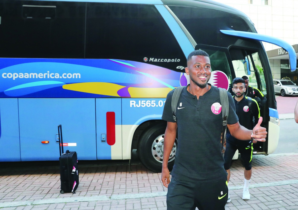 Qatari players arrive in Rio de Janeiro ahead of their opening match of the 2019 Copa America against Paraguay, which will be played at the historic Maracana Stadium in Rio de Janeiro tomorrow.