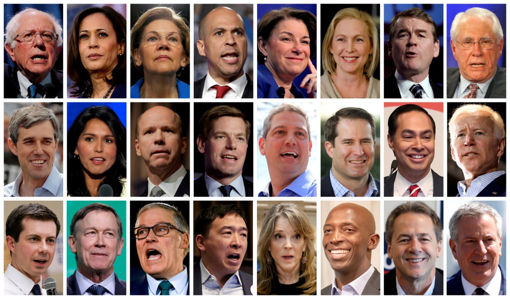 FILE PHOTO: Twenty four 2020 Democratic presidential candidates are seen in a combination from file photos (L-R top row): U.S. Senators Bernie Sanders, Kamala Harris, Elizabeth Warren, Cory Booker, Amy Klobuchar, Kirsten Gillibrand, Michael Bennet and for