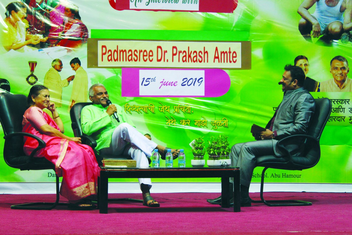 Rajesh Pillai, Vice-Principal of BPS, interviewing Dr. Prakash Baba Amte and Dr. Mandakini Amte.