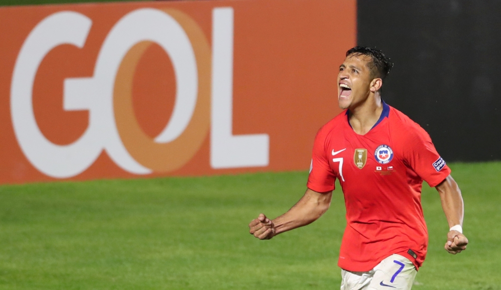 Chile's Alexis Sanchez celebrates scoring their third goal REUTERS/Amanda Perobelli 