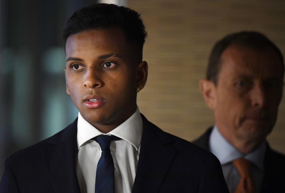 Brazilian forward Rodrygo Silva de Goes arrives for a press conference during his official presentation as new player of the Real Madrid CF at the Santiago Bernabeu stadium in Madrid on June 18, 2019. / AFP / OSCAR DEL POZO