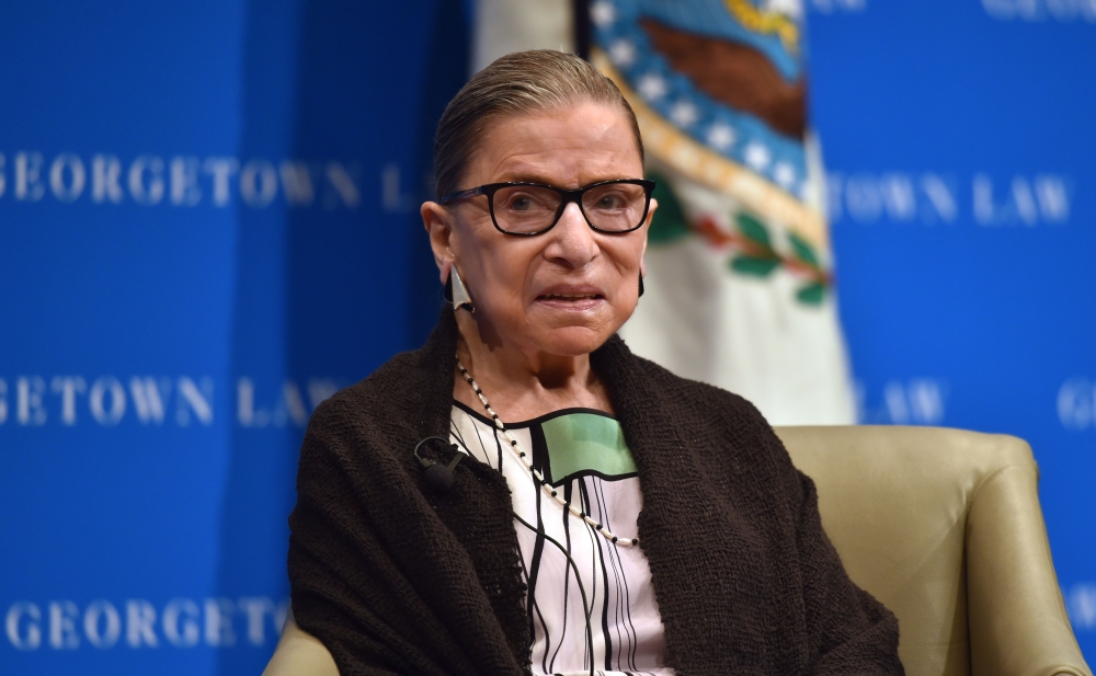 (FILES) In this file photo taken on September 20, 2017, US Supreme Court Justice Ruth Bader Ginsburg looks on as she speaks to first-year Georgetown University law students in Washington, DC. AFP / Nicholas Kamm