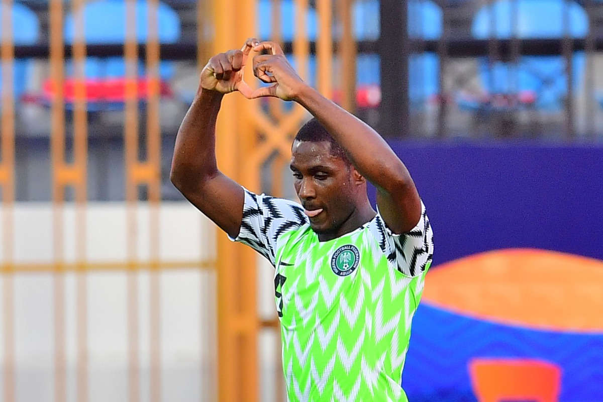 Nigeria's forward Odion Ighalo celebrates his goal during the 2019 Africa Cup of Nations (CAN) Round of 16 football match between Nigeria and Cameroon at the Alexandria Stadium in the Egyptian city on July 6, 2019. AFP / Giuseppe Cacace
