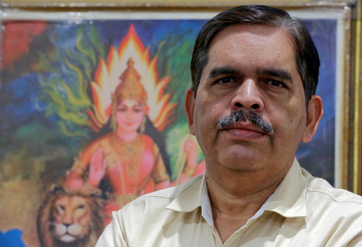 Ashwani Mahajan, chief of the Hindu nationalist Rashtriya Swayamsevak Sangh's (RSS) economic group Swadeshi Jagran Manch (SJM), poses for a photograph inside his office in New Delhi, October 31, 2018. Reuters/Altaf Hussain 