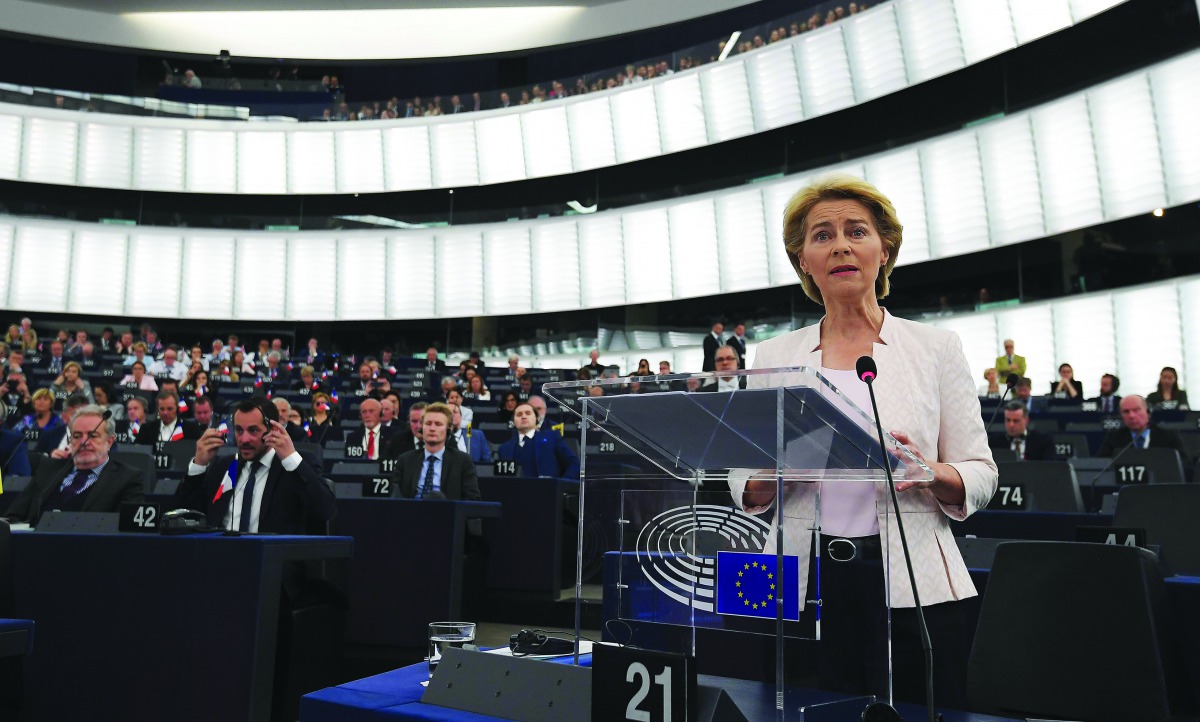 Former German Defence Minister and newly-appointed EU commission Ursula von der Leyen delivers a speech during her statement for her candidacy for President of the Commission at the European Parliament on July 16, 2019 in Strasbourg, eastern France. AFP /