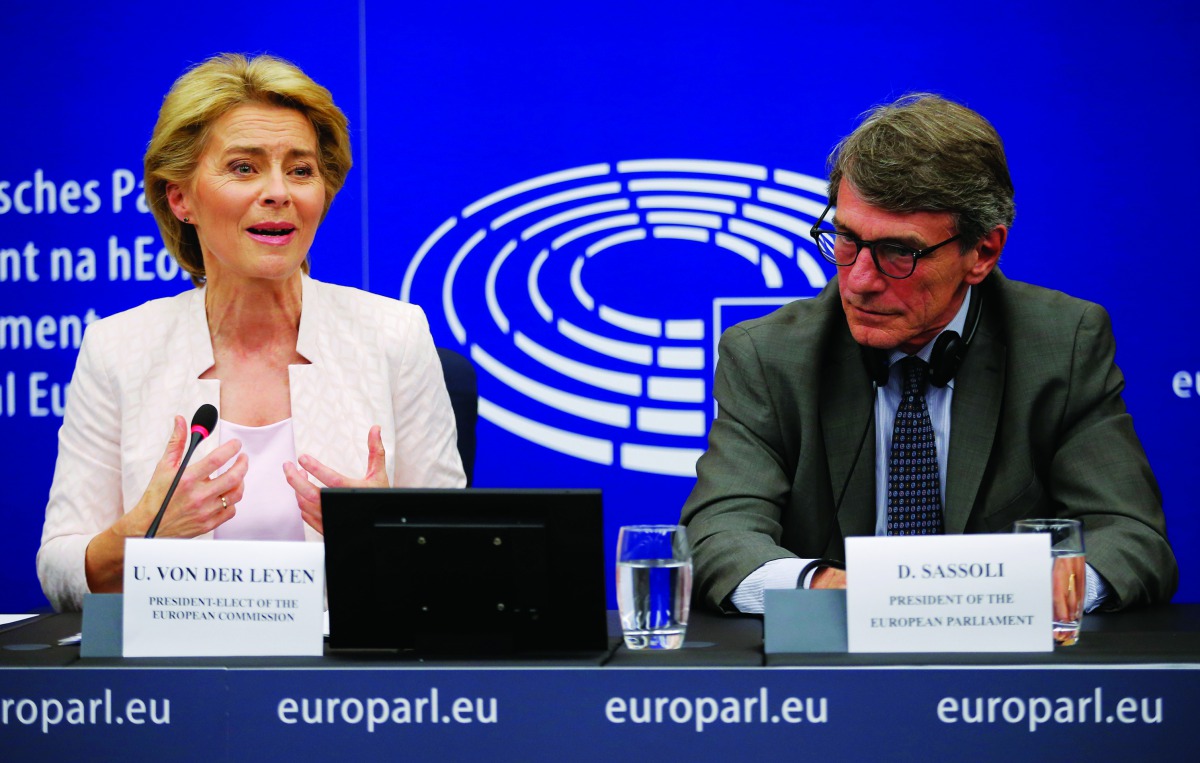 Elected European Commission President Ursula von der Leyen and European Parliament President David-Maria Sassoli attend a news conference after the vote on her election at the European Parliament in Strasbourg, France, July 16, 2019. Reuters/Vincent Kessl