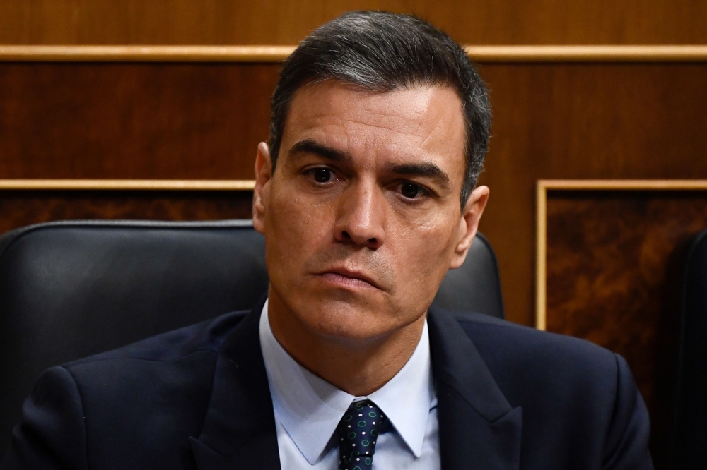 Spanish Prime Minister Pedro Sanchez, who is running for a second term, attends the second day of the parliamentary investiture debate to vote for a premier at the Spanish Congress (Las Cortes) in Madrid on July 23, 2019. / AFP / OSCAR DEL POZO 