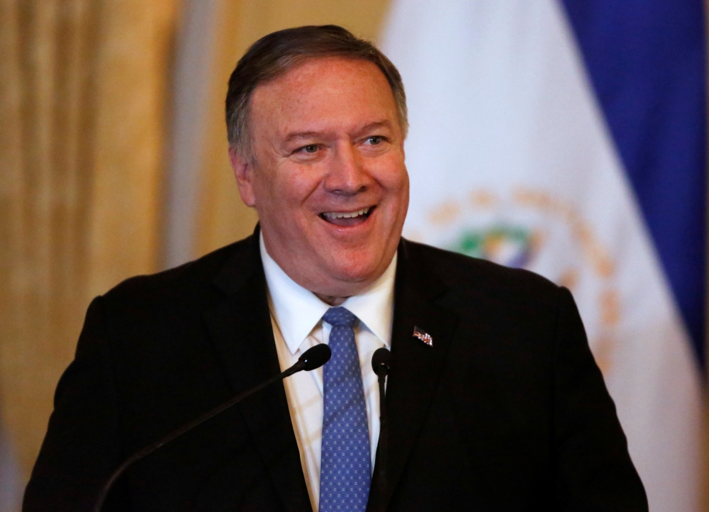 U.S. Secretary of State Mike Pompeo speaks at a joint news conference with President of El Salvador Nayib Bukele at the Presidential House in San Salvador, El Salvador, July 21, 2019. REUTERS/Jose Cabezas