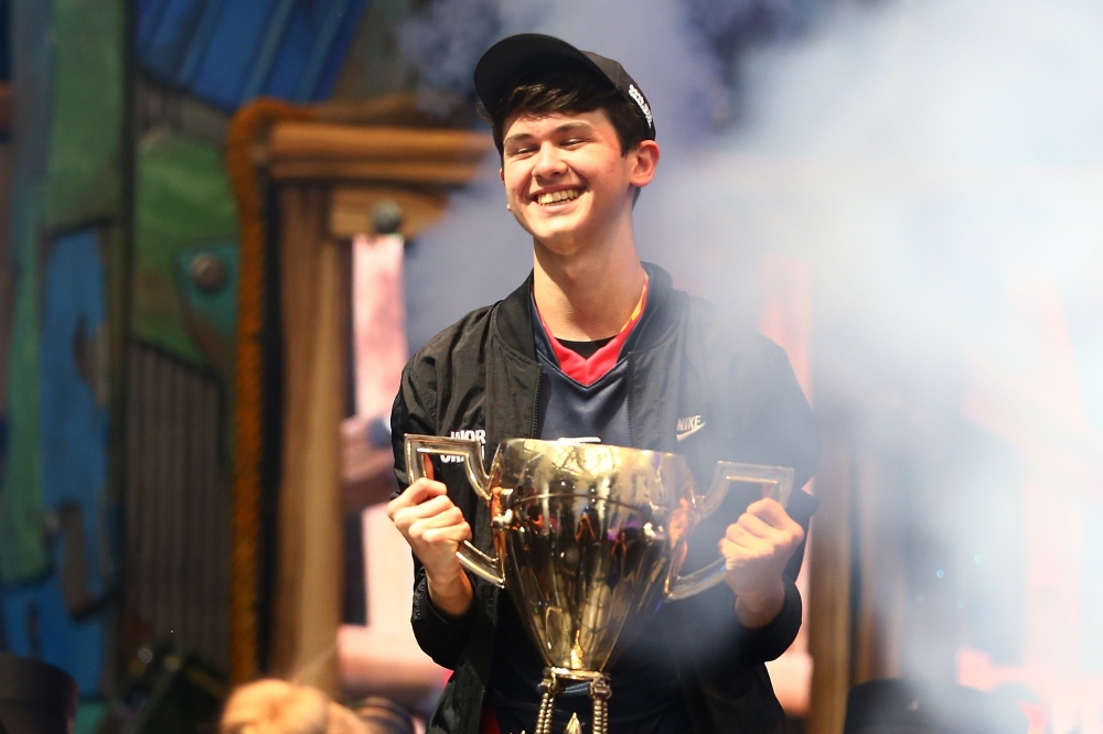 Kyle Bugha Giersdorf celebrates after winning the Fortnite World Cup solo final at Arthur Ashe Stadium on July 28, 2019 in New York City. (Mike Stobe/Getty Images/AFP)