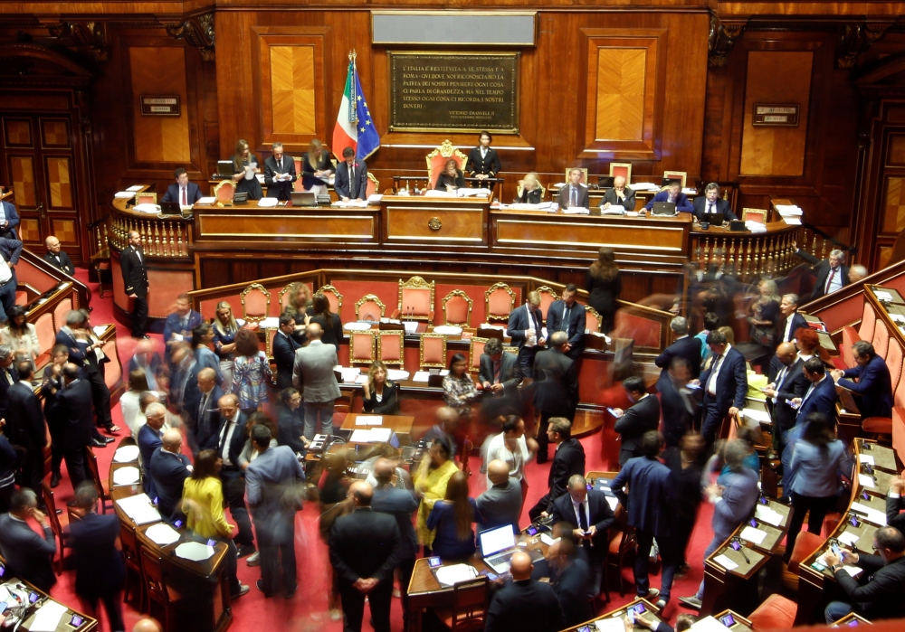 General view of the Senate hall as the Italy's government to face Senate confidence vote on security and immigration decree, Rome, Italy, August 5, 2019 REUTERS/ Remo Casilli