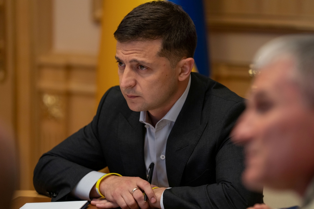 Ukrainian President Volodymyr Zelenskiy chairs a meeting with the country's military leadership in Kiev, Ukraine, August 7, 2019.