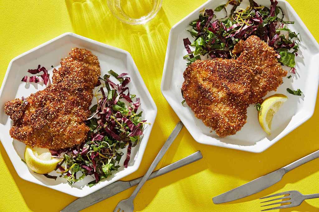  Crispy Sesame Chicken Schnitzel, is an Israeli-inspired riff on schnitzel. Photos for The Washington Post by Tom McCorkle 