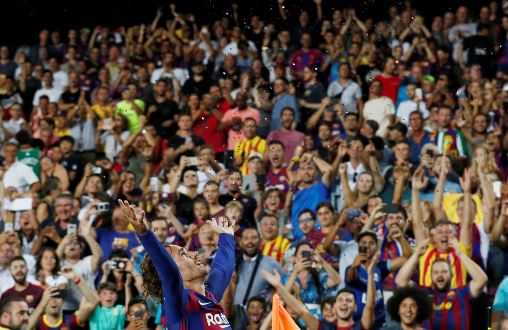 Barcelona's Antoine Griezmann celebrates scoring their second goal REUTERS/Albert Gea