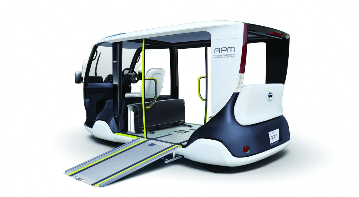 A provided picture of Toyota’s APM (Accessible People Mover), a mobility vehicle designed expressly for use at the Olympic and Paralympic Games Tokyo 2020.