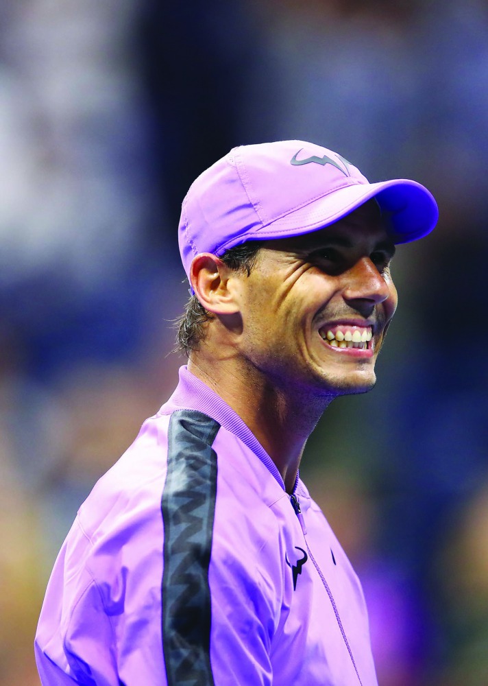 Rafael Nadal of Spain celebrates victory after defeating John Millman of Australia during their Men's Singles first round match on day two of the 2019 US Open at the USTA Billie Jean King National Tennis Center on August 27, 2019 in the Flushing neighborh
