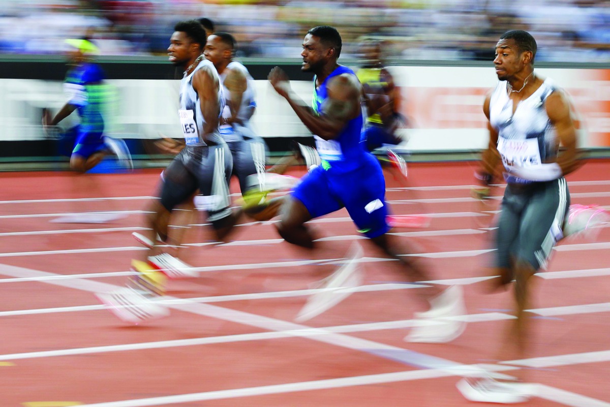 US Noah Lyles (C) competes and wins the Men 100m during the IAAF Diamond League competition on August 29, 2019, in Zurich.  AFP / Stefan Wermuth

