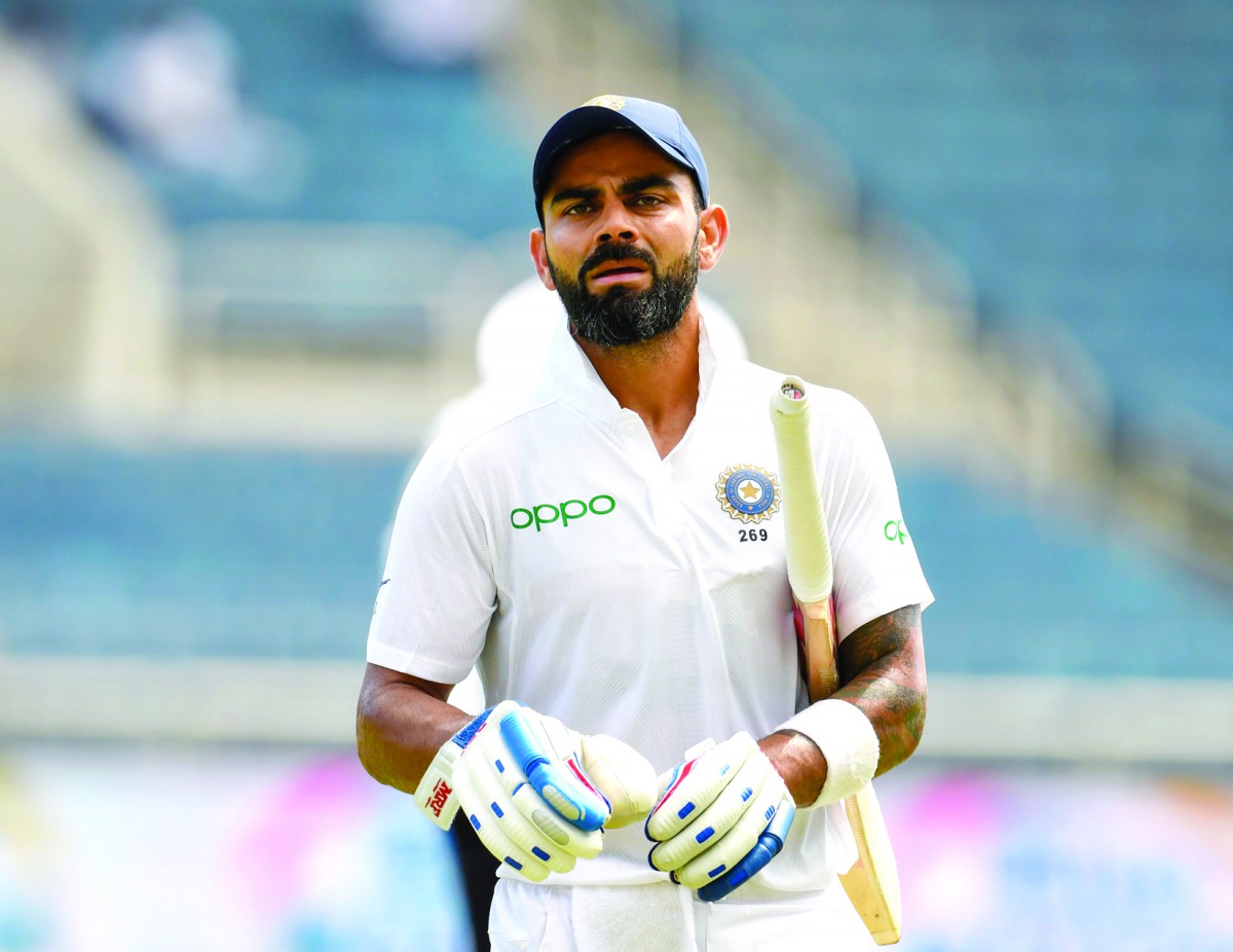 Virat Kohli of India walks off the field at tea during day 1 of the 2nd Test between West Indies and India at Sabina Park, Kingston, Jamaica, on August 30, 2019. AFP / Randy Brooks