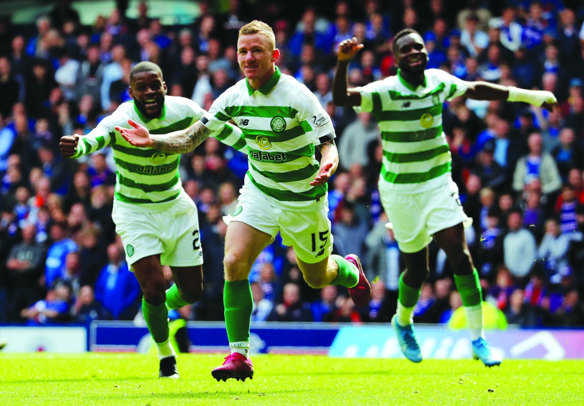 Celtic's Jonny Hayes celebrates scoring their second goal. Reuters/Russell Cheyne