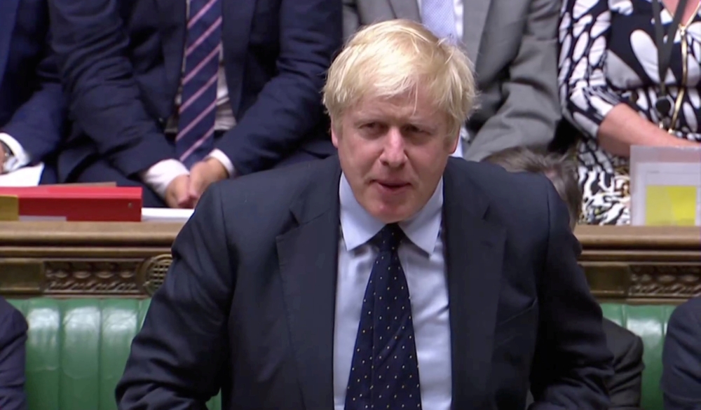 Britain's Prime Minister Boris Johnson speaks after the announcement of the result of the vote in the Parliament in London, Britain, Spetember 3, 2019, in this still image taken from Parliament TV footage. Parliament TV via REUTERS