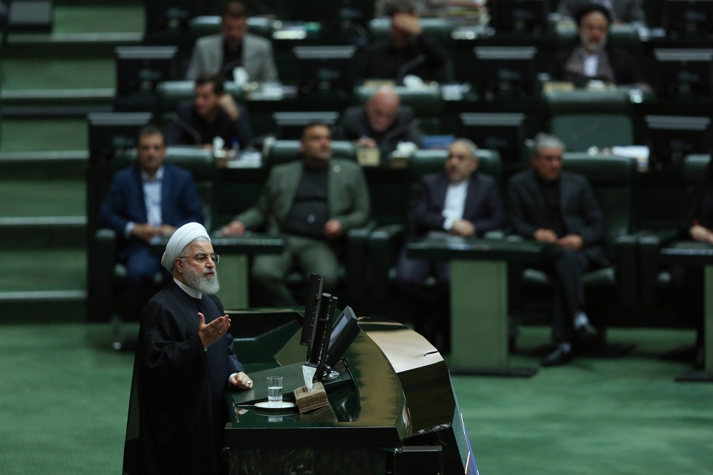 Iranian President Hassan Rouhani delivers a speech during the parliamentary session held to receive votes of confidence for 4 ministers at the Iranian Parliament, in Tehran, Iran on September 3, 2019. ( Iranian Presidency / Handout - Anadolu Agency )