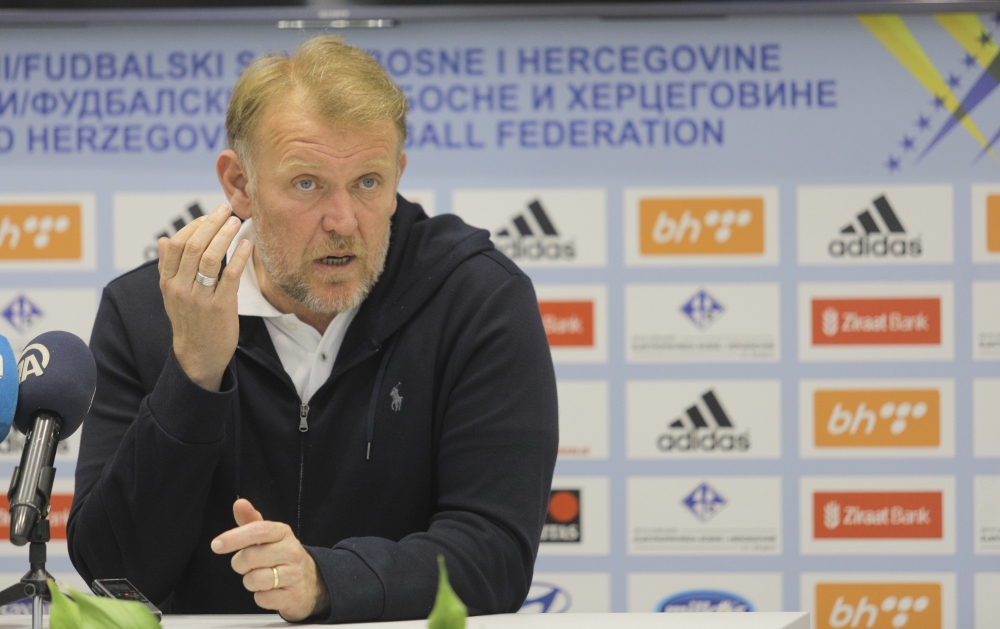 Head coach of Bosnia and Herzegovina National team Robert Prosinecki speaks to press after the UEFA Euro 2020 qualifier match between Bosnia and Herzegovina and Armenia in Sarajevo, Bosnia and Herzegovina on September 10, 2019. ( Samir Yordamoviç - Anadol