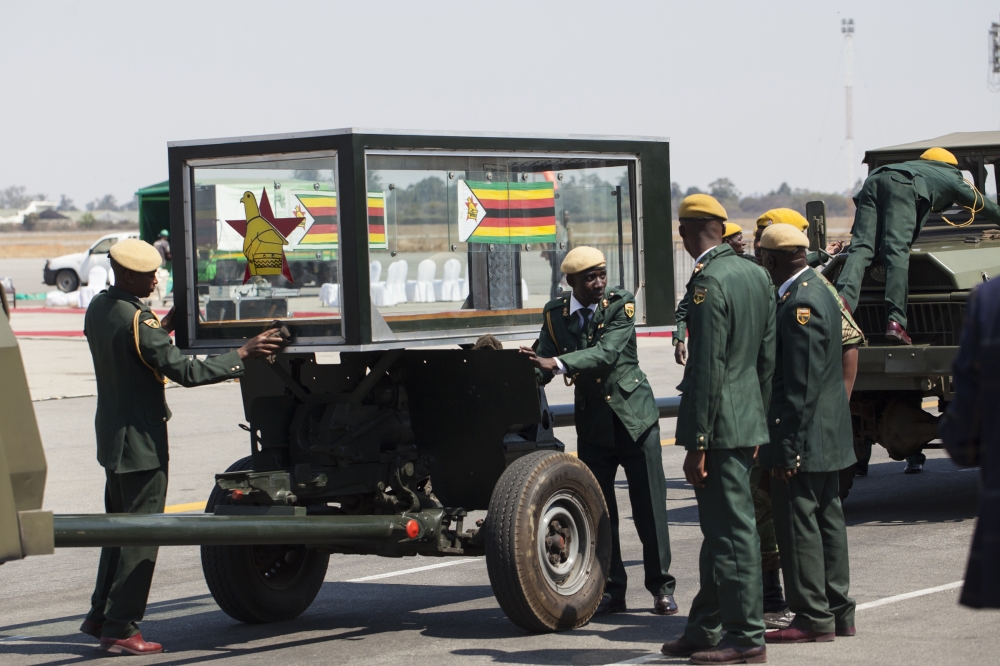 The official ceremony held upon the arrival of the body of Robert Mugabe at Harare International Airport Zimbabwe on September 11, 2019. (Wilfred Kajese/Anadolu Agency)