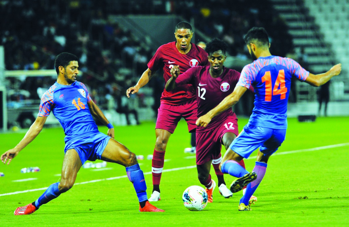 Players battle for the ball possession during their 2022 FIFA World Cup and 2023 Asian Cup joint qualifier at the Al Sadd Stadium in Doha, on Tuesday.
Picture: Salim Matramkot / The Peninsula