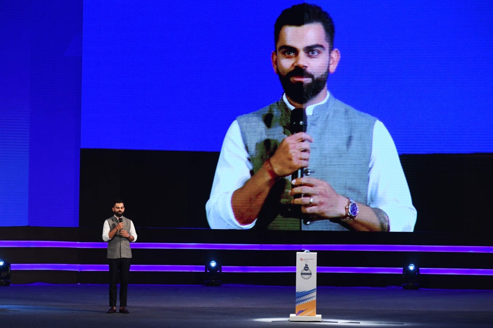 Indian cricket captain Virat Kohli speaks during a Delhi cricket association ceremony to rename the Feroz Shah Kotla cricket stadium to Arun Jaitley stadium, in New Delhi on September 12, 2019. The Delhi cricket association renamed the stadium in honour o