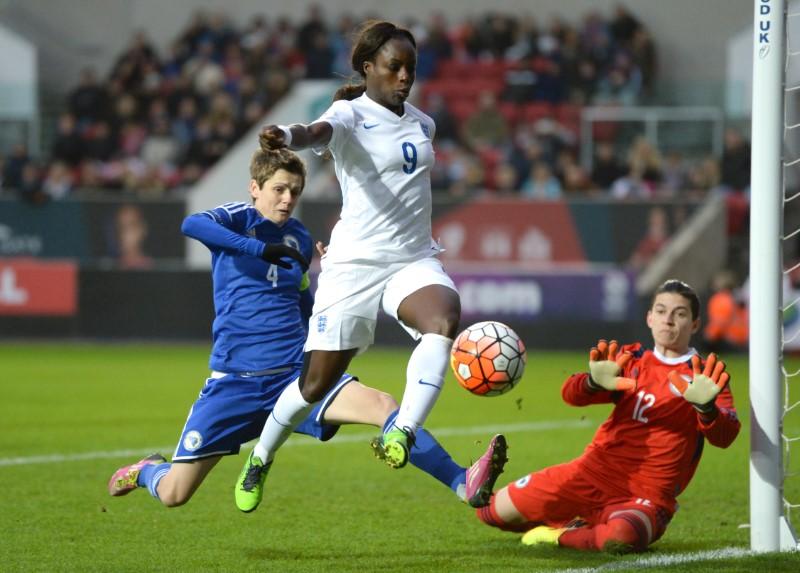 Eniola Aluko of England in action with Amira Spahic of Bosnia in this 2015 file photo. (Action Images / Tony O'Brien Livepic) 