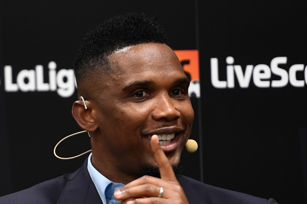 File photo of Cameroonian football player Samuel Eto'o attends a conference about speed and innovation in football on September 12, 2019 in Madrid. / AFP / PIERRE-PHILIPPE MARCOU 