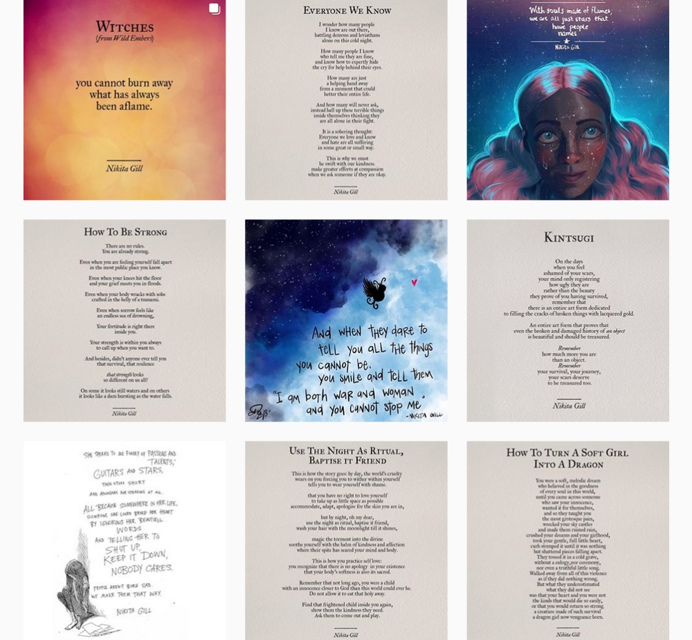 A screengrab taken from the Instagram page of Nikita Gill shows examples of her poetry.  AFP / Nikita Gill