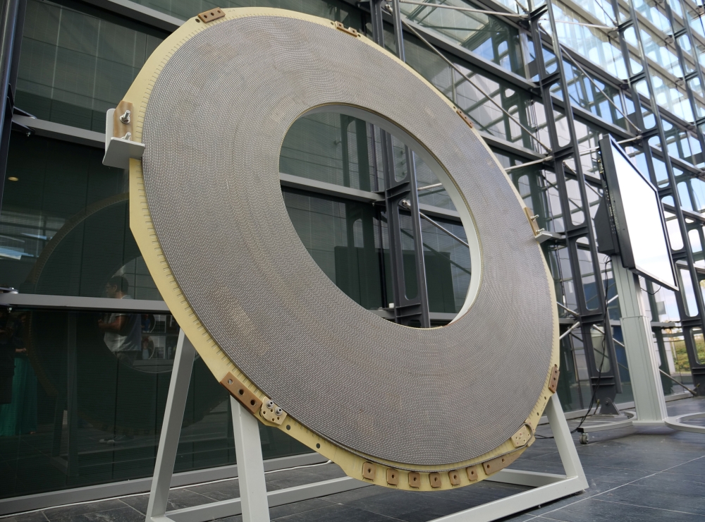 :A view shows one of the superconductor coils which are assembled to form the giant magnet within which the magnetic field is 11.7 T., the core component of the most powerful MRI (Magnetic Resonance Imaging) scanner in the world to be used for human brain