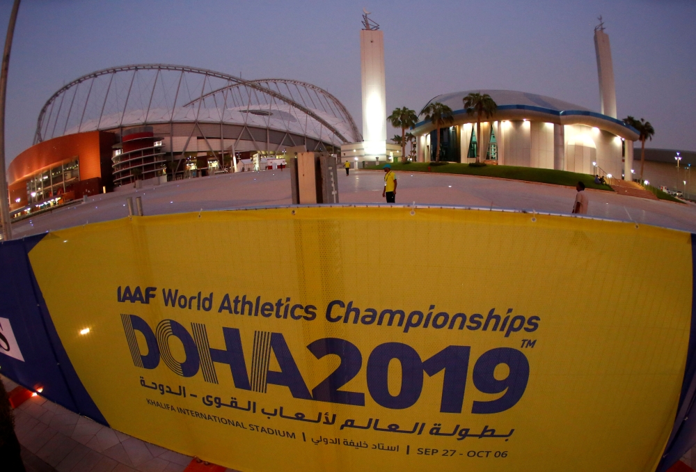 A general view shows Khalifa International Stadium, the venue for the upcoming 2019 IAAF World Athletics Championships, during sunset in Doha, Qatar, September 23, 2019. REUTERS/Fabrizio Bensch