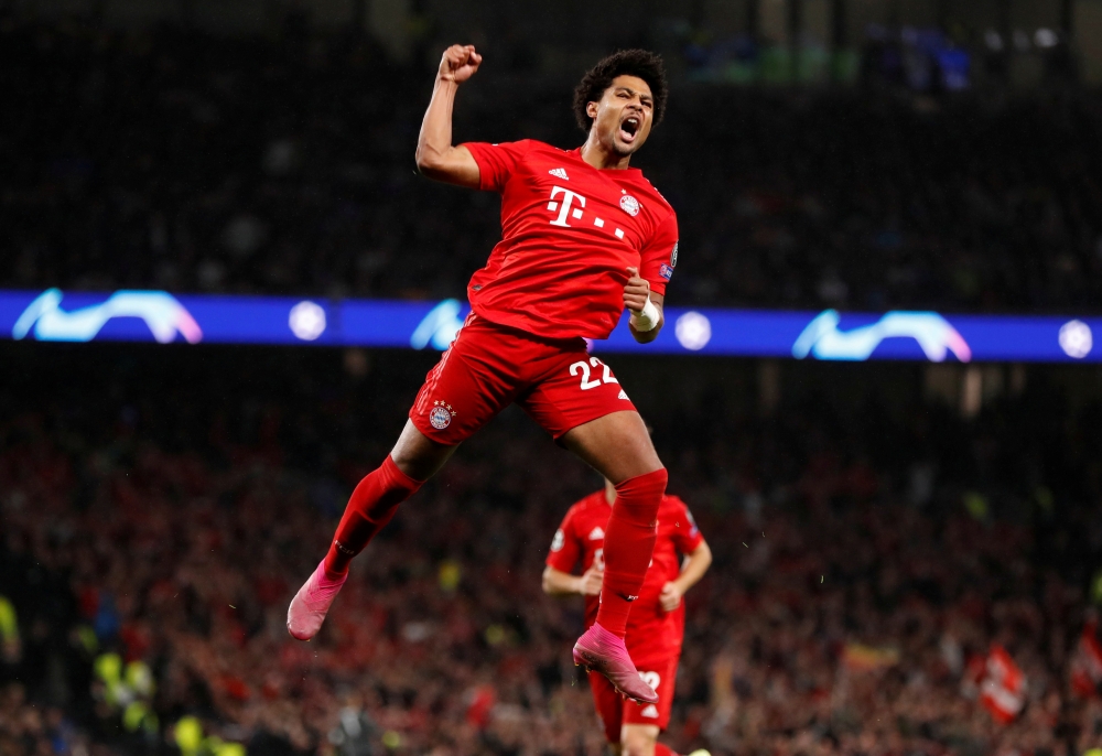 Bayern Munich's Serge Gnabry celebrates scoring their third goal Action Images via Reuters/Paul Childs