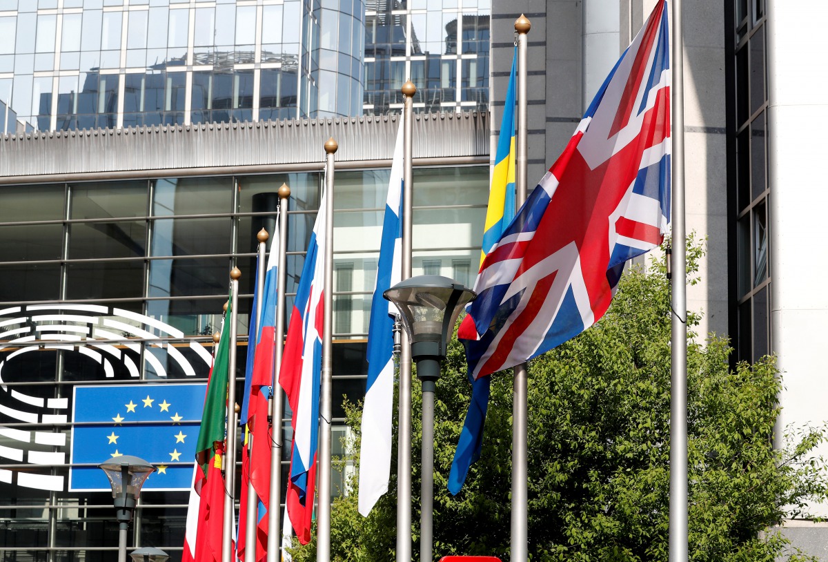 A British flag flies at the entrance of the European Parliament in Brussels, Belgium, March 28, 2017. Reuters / Yves Herman