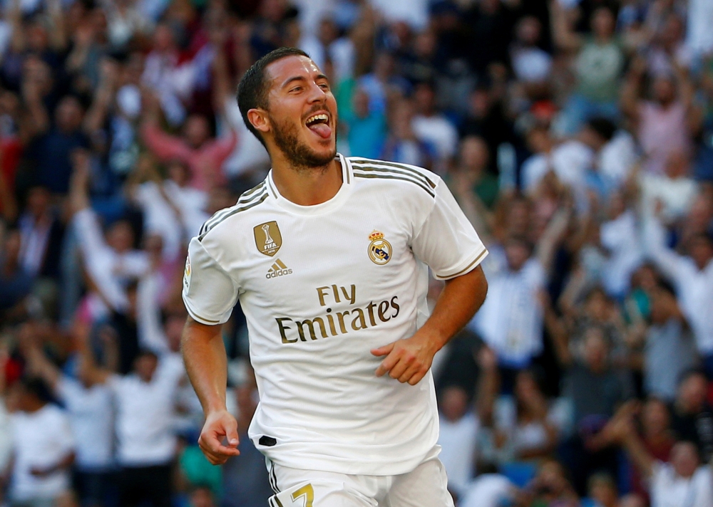 Real Madrid's Eden Hazard celebrates scoring their second goal REUTERS/Javier Barbancho