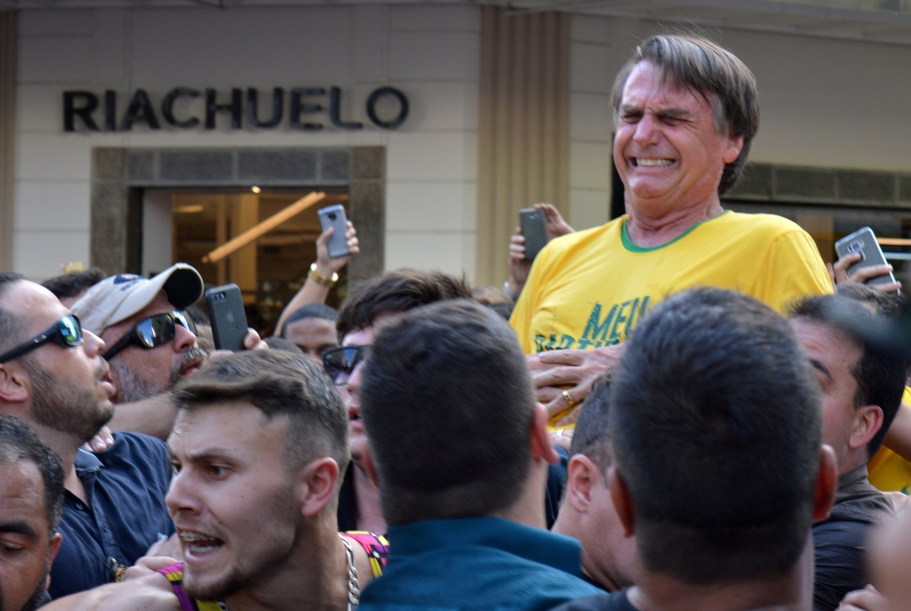 FILE PHOTO: Jair Bolsonaro reacts after being stabbed during a rally in Juiz de Fora Minas, Gerais state, Brazil, September 6, 2018. Reuters / Raysa Campos Leite