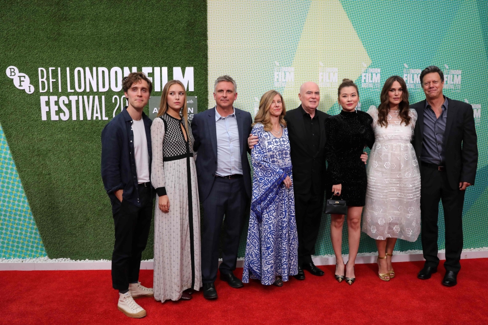 (L-R) British actor Jack Farthing, British actor Hanako Footman, British journalist Martin Bright, British translator Katharine Gun, British film producer Ged Doherty, Chinese producer Melissa Shiyu Zuo, British actor Keira Knightley and South African fil