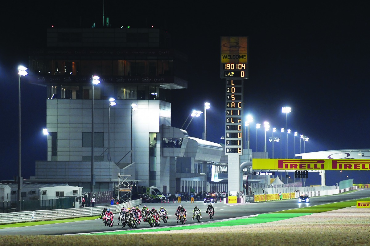 Riders in action during an earlier edition of the FIM Superbike World  Championship at the Losail International Circuit in this file photo.