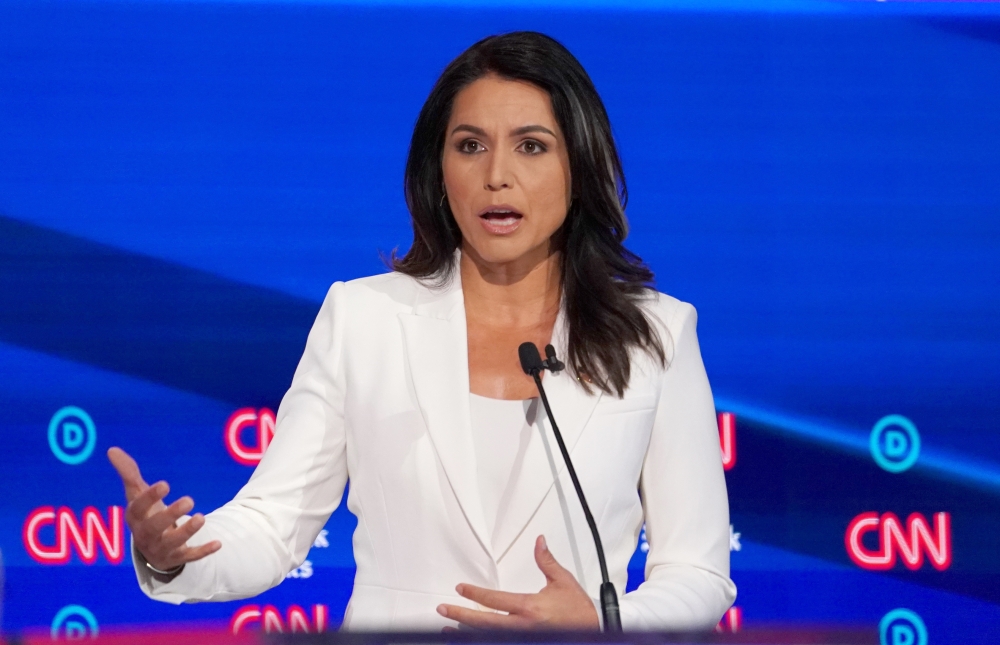Democratic presidential candidate Rep. Tulsi Gabbard speaks during the fourth US Democratic presidential candidates 2020 election debate in Westerville, Ohio, U.S., October 15, 2019. Reuters/Shannon Stapleton