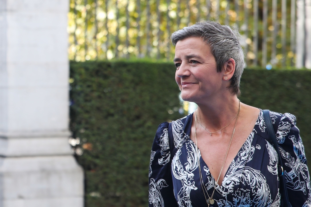 European Commission Vice-President in charge Europe fit for the digital age Margrethe Vestager arrives for an European Union Summit in Brussels on October 17, 2019. AFP / Aris Oikonomou
 