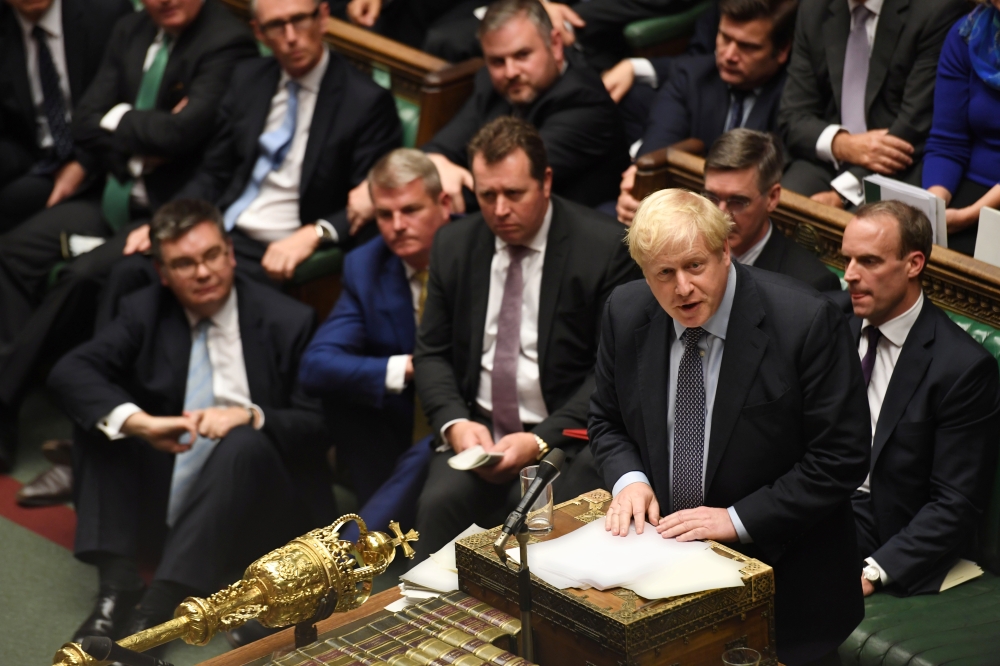 Britain's Prime Minister Boris Johnson speaks ahead of a vote on his renegotiated Brexit deal, on what has been dubbed 